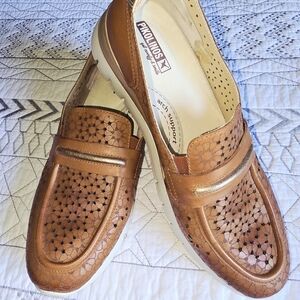 Pikolinos Cantabria Brown Perforated Leather Loafers Sz 11 42
